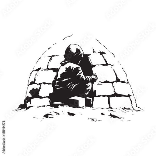 A person building an igloo house vector art silhouette