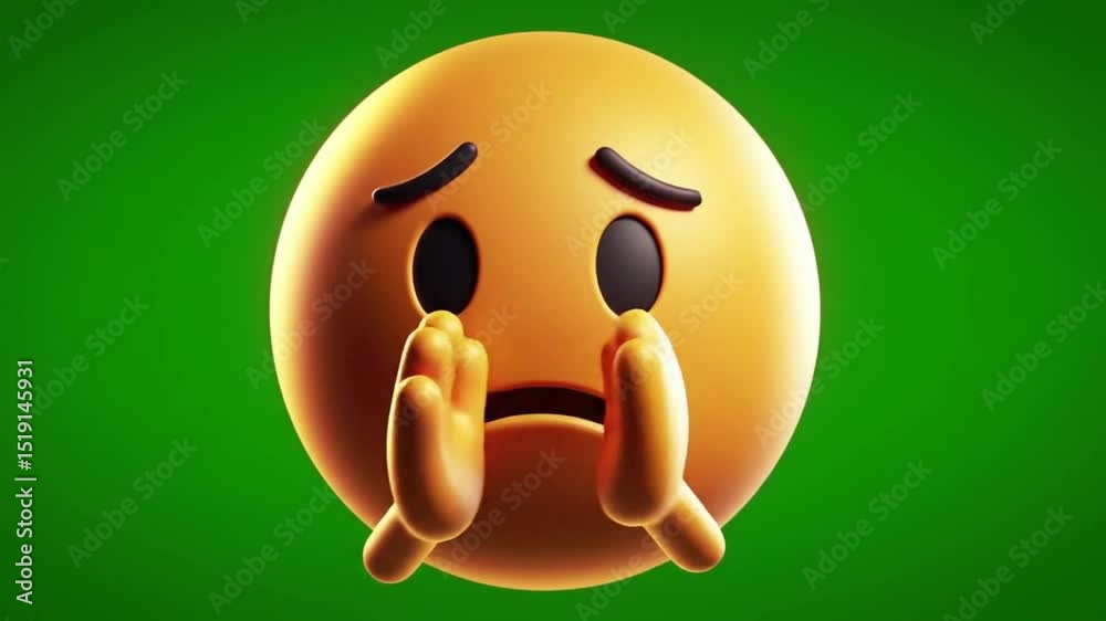 Worried emoji with hands clapping against a green background, expressing anxiety, concern, or pleading, rendered in a 3D style with smooth, rounded features