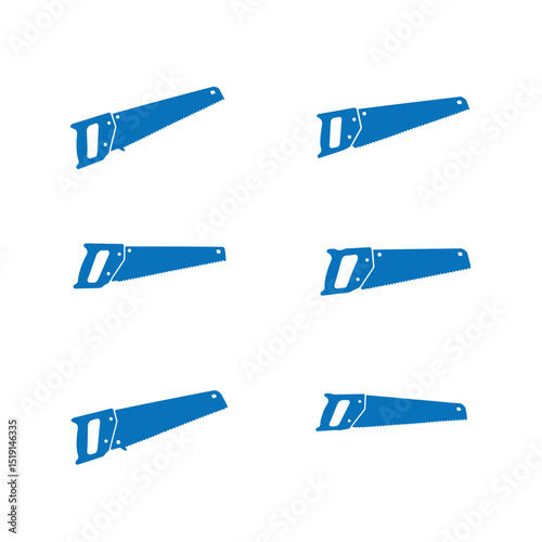 Blue hand saws repeating pattern silhouettes on white background for carpentry and construction projects