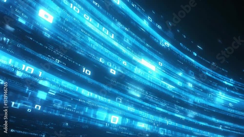 an abstract representation of digital data, featuring a dark background traversed by numerous glowing blue lines and streams. It shows motion, data flow, bandwidth, or a digital network.