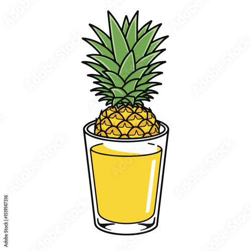 Fresh pineapple juice in a glass illustration showing tropical refreshment and healthy nutrition