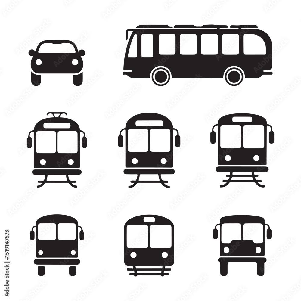 transportation icons set. Black Transport Icons Set.Car, Bus, Tram, and Trolleybus SilhoBlack Transport Icons Set. Car vactor, Bus vactor, Tram vactor, and Trolleybus Silhouettes on White Background transportation icons set. Black Transport Icons Set.Car, Bus, Tram, and Trolleybus SilhoBlack Transport Icons Set. Car vactor, Bus vactor, Tram vactor, and Trolleybus Silhouettes on White Background