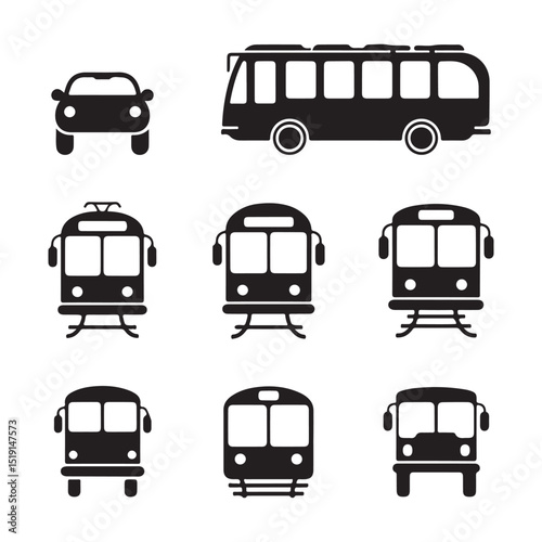 transportation icons set. Black Transport Icons Set.Car, Bus, Tram, and Trolleybus SilhoBlack Transport Icons Set. Car vactor, Bus vactor, Tram vactor, and Trolleybus Silhouettes on White Background