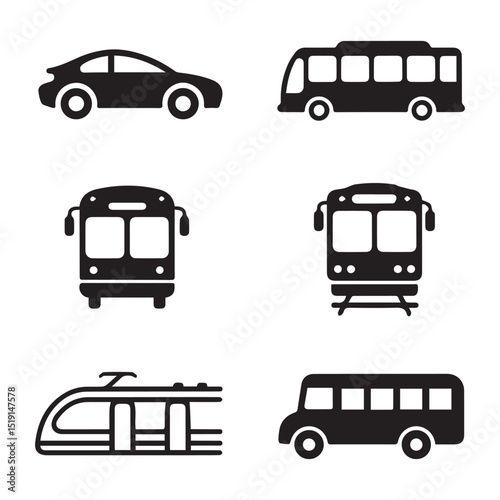 set of cars. transportation icons set. Black Transport Icons Set.Car, Bus, Tram, and Trolleybus SilhoBlack Transport Icons Set. Car vactor, Bus vactor, Tram vactor, and Trolleybus Silhouettes on White