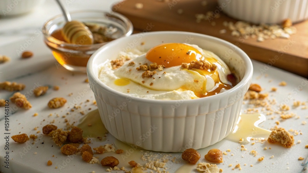 Creamy Dessert with Egg Yolk and Honey in Warm Light Creamy Dessert with Egg Yolk and Honey in Warm Light