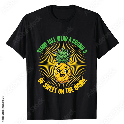 Happy pineapple design encouraging positive attitude for summer fun and inspiration