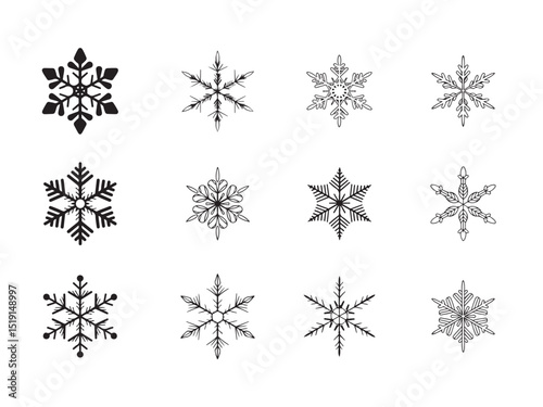 Nine Unique Snowflake Designs for Winter Decor vector art on white