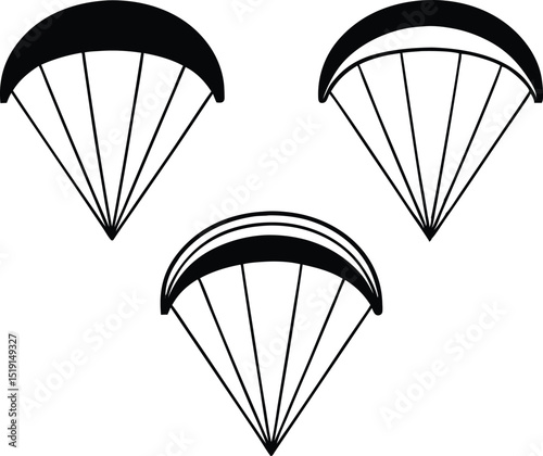 Three paragliding canopies illustration black and white