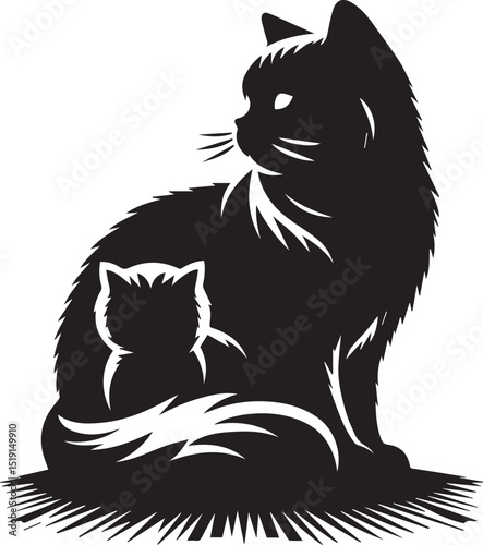 Black and white cat silhouettes with tribal animal designs