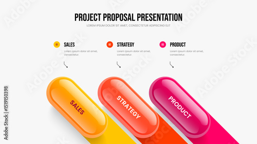 Service Showcase Three Element Diagram Slide Template. Product Visualization 3 Option Infographic Slideshow Layout. Investor Innovation Presentation Design Vector Illustration.