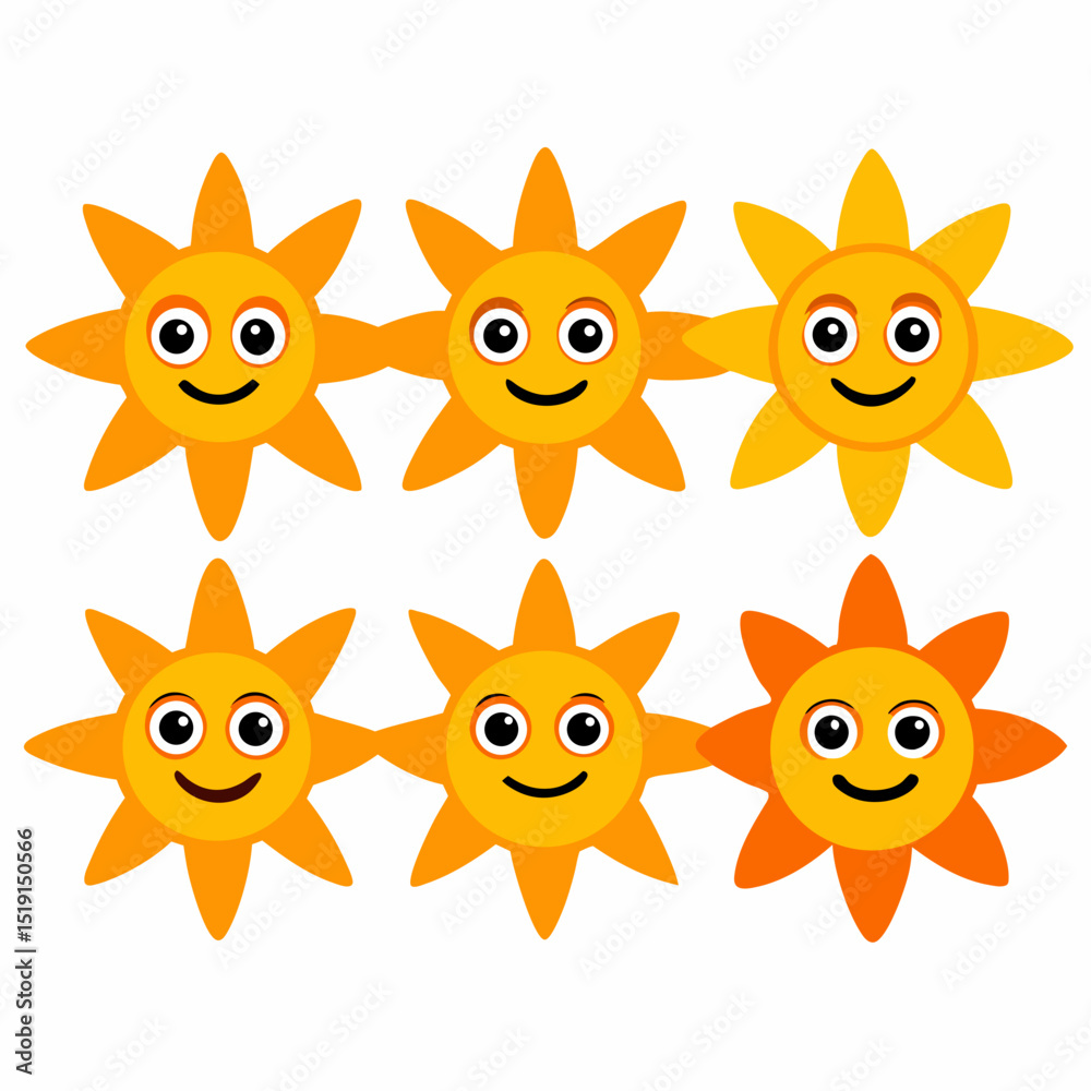 Smiling sun silhouettes pack vector illustration Smiling sun silhouettes pack vector illustration