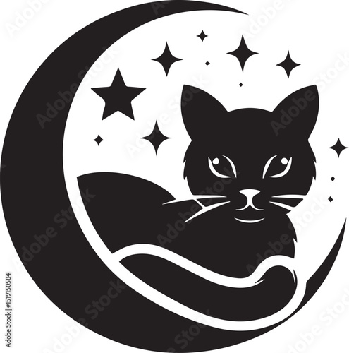 Black and white cat silhouettes with tribal animal designs