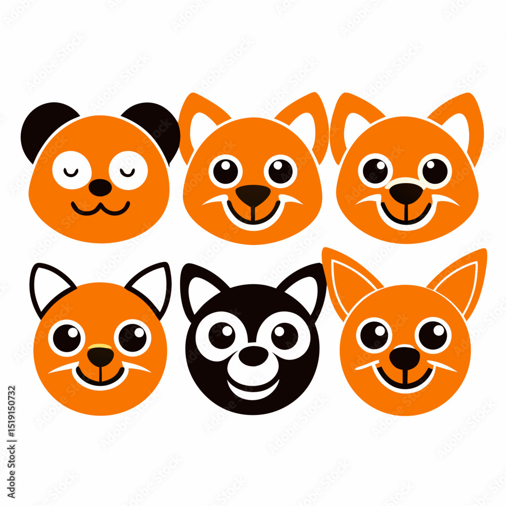 Adorable pet face icons set vector illustration Adorable pet face icons set vector illustration