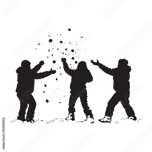 Snowball fight black color on isolated white background