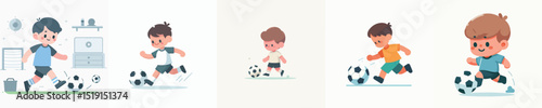 vector of a little boy playing football