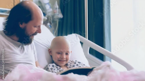 Empathy and Hope in Healthcare: A heartwarming scene of father and child sharing a moment of connection and hope within a hospital room. It evokes feelings of strength, comfort.