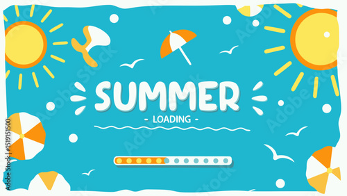 Anticipation builds as Summer is Loading Sun seagulls and beach umbrellas herald the season set against a playful