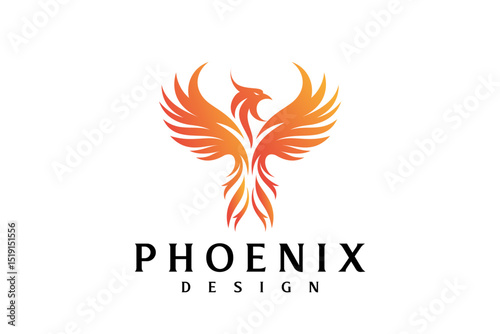 phoenix bird vector graphic logo design, Phoenix Bird with Spread Wing Logo Design