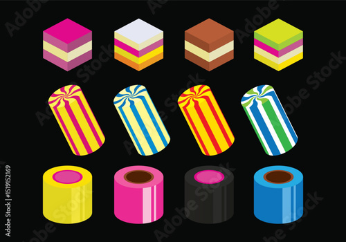 Bright and colorful licorice candy icons a delicious set of sweet treats