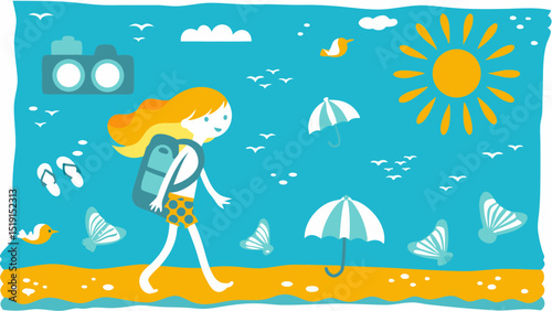A whimsical summer escape a girl s beach adventure with sunshine and seagulls camera in tow capturing memories in a