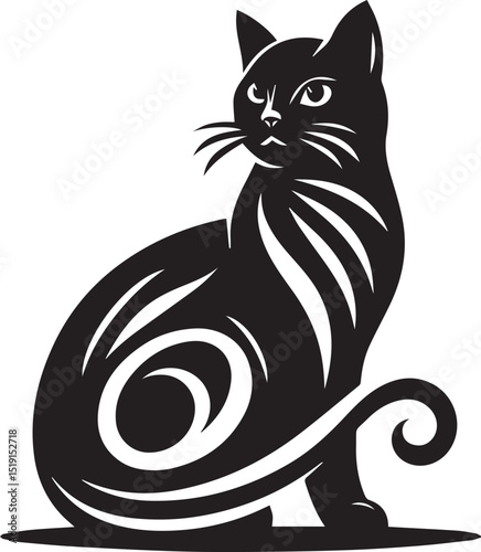 Black and white cat silhouettes with tribal animal designs