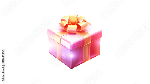 Pink Gift Box with Bow on Transparent Background