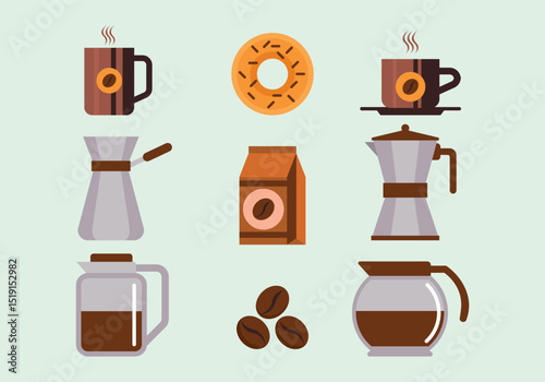 High quality coffee elements design set beans cups and more