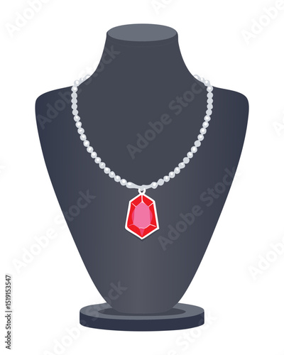 Elegant Pearl Necklace with Red Gemstone