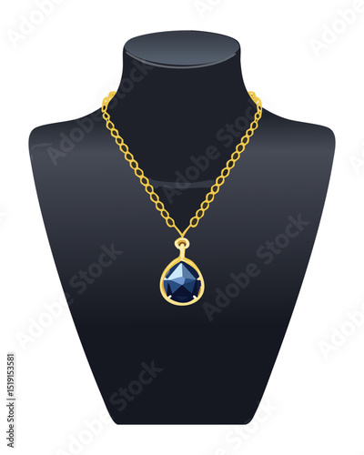 Luxurious Gold Necklace with Blue Round Gemstone