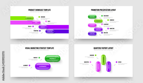 Visual Report 4 5 2 3 Element Diagram Frame Layout Set. Digital Planning Four Five Two Three Option Infographic Slideshow Design Vector Illustration Collection.