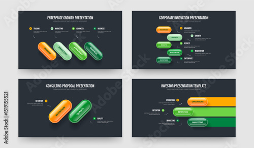Company Growth Four Five Two Three Step Infographic Presentation Template Vector Illustration Bundle. Product Showcase 4 5 2 3 Element Diagram Slideshow Design Set.