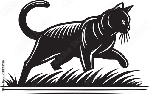 Black and white cat silhouettes with tribal animal designs