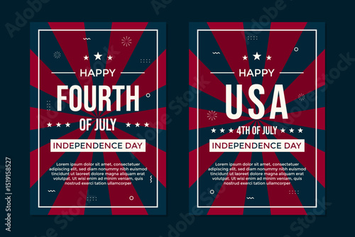 Set of USA Independence Day poster template on dark blue background. American 4th of July poster design illustration