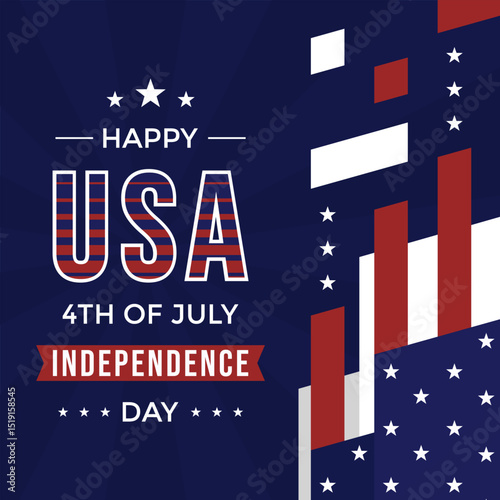 American Independence Day greeting with flag elements and stars on dark blue background. Celebrate Happy USA 4th of July Independence Day background