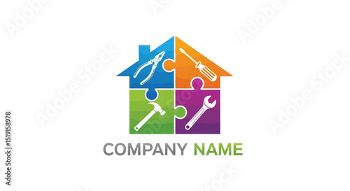 Colorful Home Improvement Tools Logo
