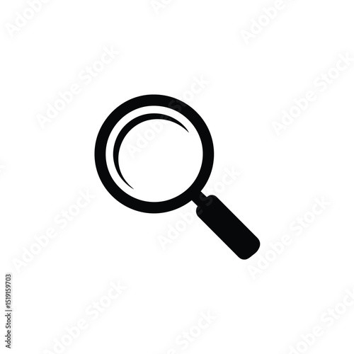 Black Magnifying Glass Icon for Research, Investigation, and Search Concepts on White Background