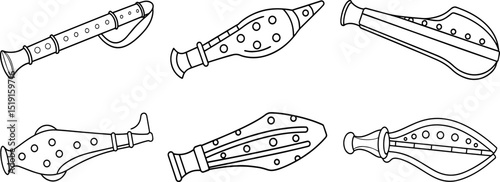 Set of Ocarina black outline vector and illustration, coloring book page