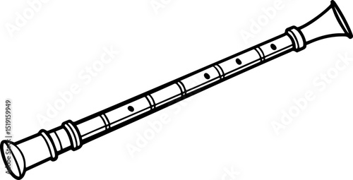 Shakuhachi black outline vector and illustration, coloring book page