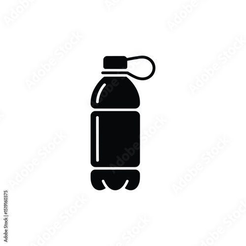 Black Silhouette of a Plastic Water Bottle with Cap and Attached Loop