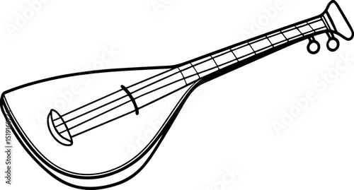 Balalaika black outline vector and illustration, coloring book page
