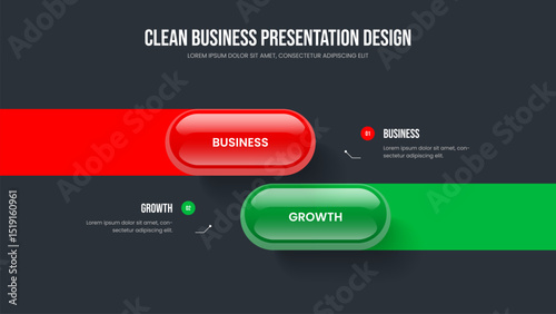 Modern Plan Slide Template Vector Illustration. Professional Visualization 2 Step Infographic Slideshow Design. Corporate Innovation Two Option Diagram Frame Layout.