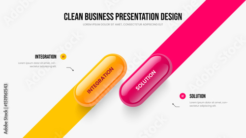 Advertising Plan Two Element Diagram Slideshow Design. Professional Overview Presentation Layout Vector Illustration. Modern Strategy 2 Step Infographic Slide Template.