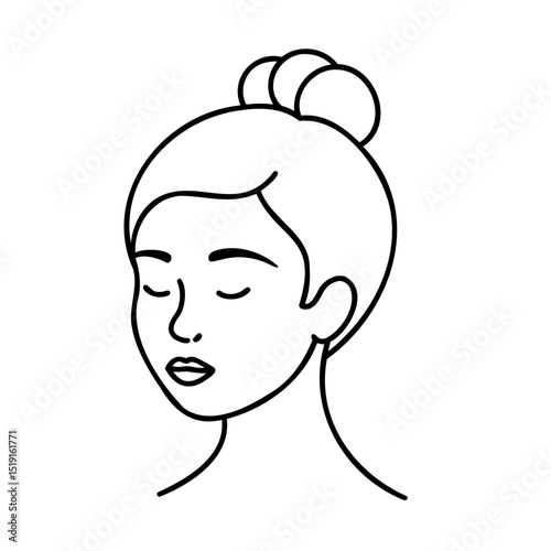 Simple line art illustration of a woman with closed eyes and hair bun