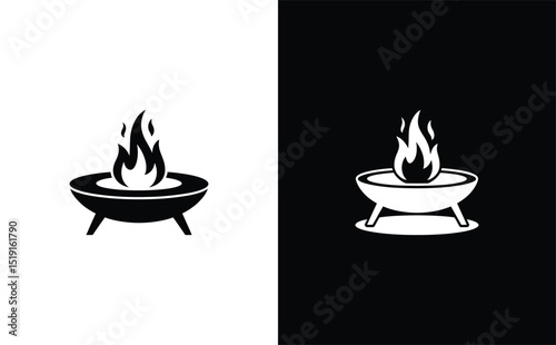 Fire Pit Illustration Black White Versions on Separate Backgrounds of Light Dark Tones