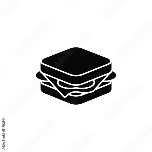 Isometric Black and White Sandwich Illustration Bread, Filling, and Food Icon Symbol