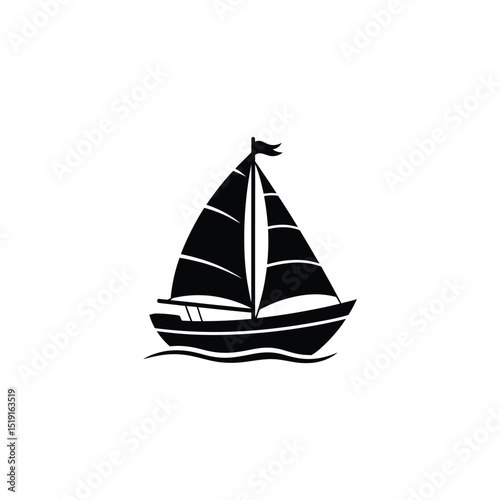 Silhouette of a Black and White Sailboat on Water with a Flag