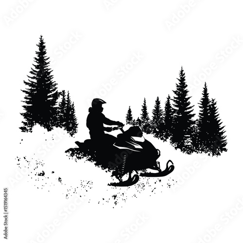 A person riding a snowmobile minimalist silhouette design