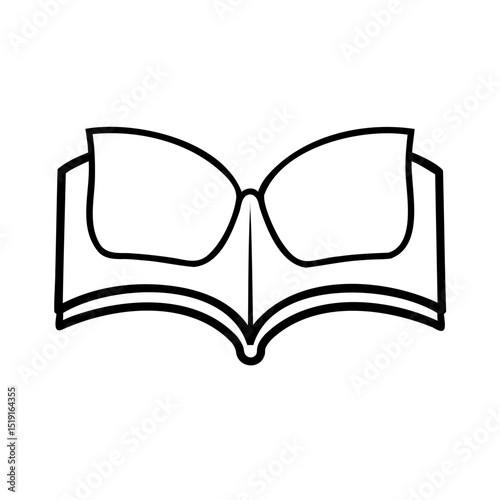Simple black and white illustration of an open book perfect for educational content and design
