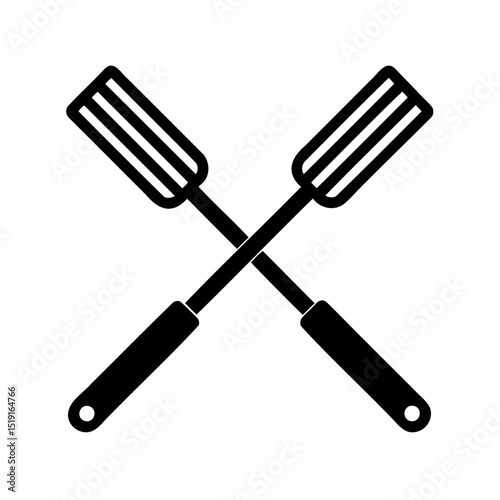 Crossed black spatulas icon perfect for grilling cooking barbecue kitchen related themes