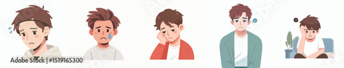 vector of a young man who is sad